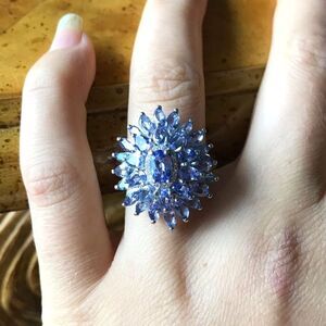 Natural Tanzanite Sterling Silver Cocktail Ring Size 6
